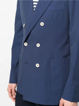 Brunello Cucinelli Double-Breasted Wool Blazer Ink Blue