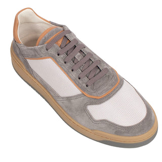 Brunello Cucinelli Light Grey Suede Panelled Low-Top Sneakers
