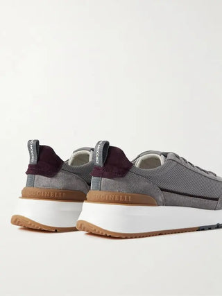 Brunello Cucinelli Suede Mesh Low-Top Sneakers with Contrast Panels