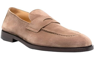 Brunello Cucinelli Suede Penny Loafers in Dark Beige
