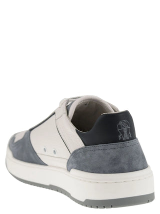 Brunello Cucinelli White and Grey Panelled Low-Top Sneakers