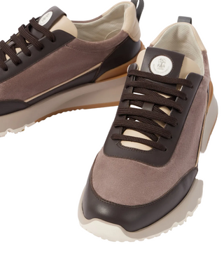 Brunello Cucinelli Leather-trimmed Suede Sneakers in Brown