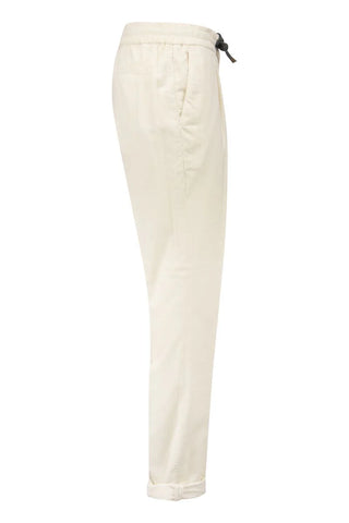 Brunello Cucinelli Velvet Drawstring Pleated Trousers in Ivory