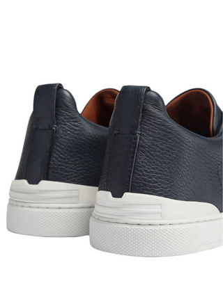 Zegna Grained Leather Low-Top Slip-On Sneakers with Contrast Sole