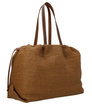 Brunello Cucinelli Woven Raffia Drawstring Tote Bag Farro