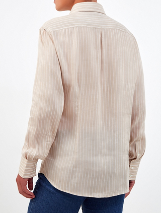 Brunello Cucinelli Striped Cotton-Blend Point-Collar Shirt Taupe