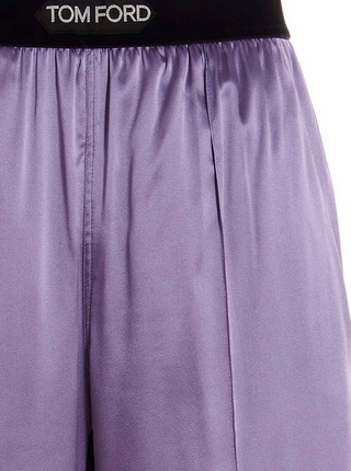 Tom Ford Silk Logo Waistband Straight-Leg Pants