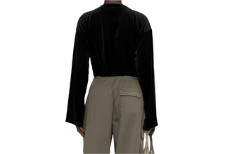 Tom Ford Velvet Round-Neck Long-Sleeve Blouse Black