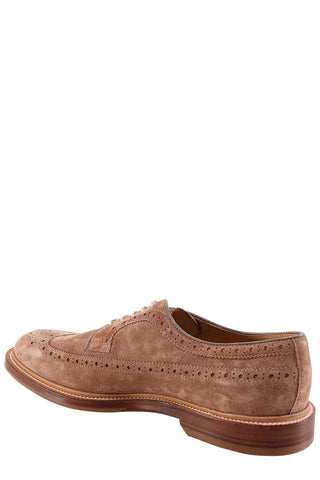 Brunello Cucinelli Tobacco Suede Lace-Up Brogue Derby Shoes