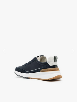 Brunello Cucinelli Suede Textured Low-Top Sneakers Contrast Sole Navy