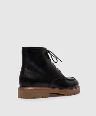 Brunello Cucinelli Pebbled Leather Moc Toe Lace-Up Ankle Boots