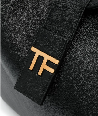 Tom Ford Pebbled Leather TF Logo Hobo Bag Black