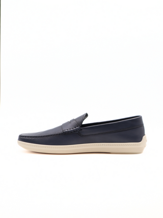 Tods Baltic Blue Leather Mocassin Loafer with Contrast Sole