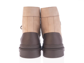 Brunello Cucinelli Grained Leather Two-Tone Lace-Up Ankle Boots