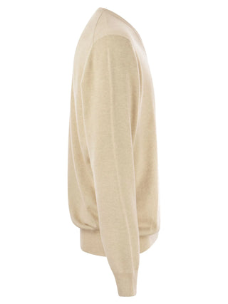 Brunello Cucinelli Cashmere V-Neck Sweater in Beige