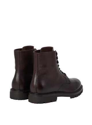 Brunello Cucinelli Pebbled Leather Lace-Up Ankle Boots with Lug Sole