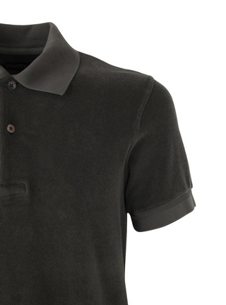 Tom Ford Towelling Polo Shirt in Dark Gray