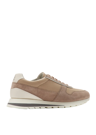 Brunello Cucinelli Mens Washed Suede and Calfskin Runners in Beige