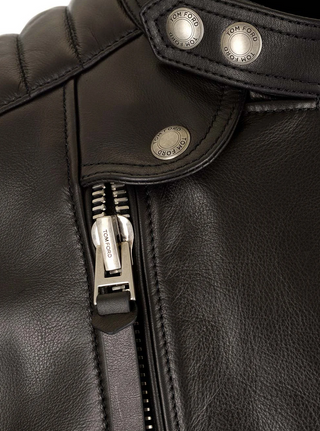 Tom Ford Leather Quilted-Panel Asymmetric Biker Jacket