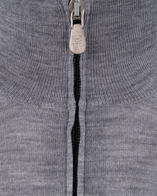 Brunello Cucinelli Merino Wool Full-Zip Stand Collar Grey Cardigan