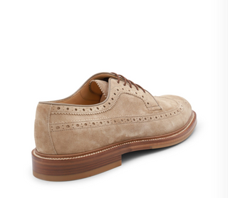 Brunello Cucinelli Suede Longwing Brogue Derby Shoes in Beige