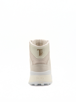 Tods Suede and Leather Cassetta High-Top Sneakers Cream Beige