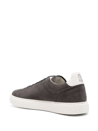 Brunello Cucinelli Mustang Suede Low-Top Sneakers with Off-White Accents