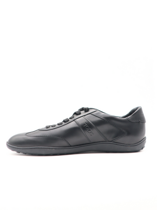 Tods Black Leather Lace-Up Sneakers with Side Stripe