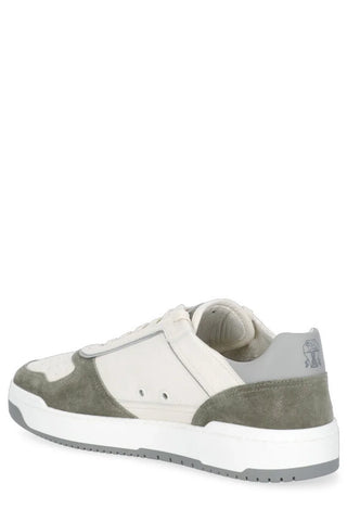 Brunello Cucinelli Ecru and Grey Paneled Low-Top Sneakers