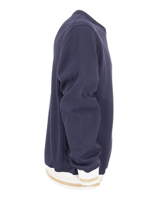 Brunello Cucinelli Cotton Print Crew-Neck Sweatshirt with Layered Hem Navy