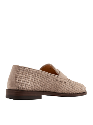 Brunello Cucinelli Woven Suede Penny Loafers Beige