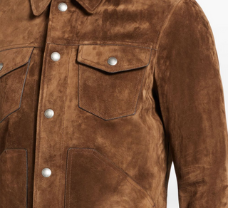 Tom Ford Suede Collared Button-Front Jacket Brown