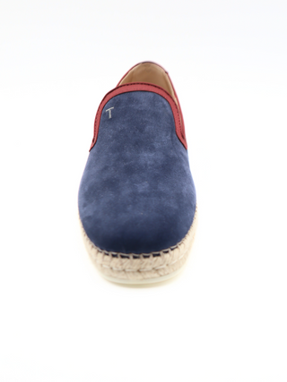 Tods Navy Suede Espadrilles with Red Trim