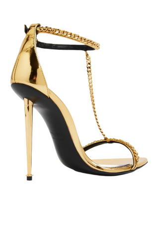 Tom Ford Metallic Leather Chain-Link Padlock Stiletto Sandals
