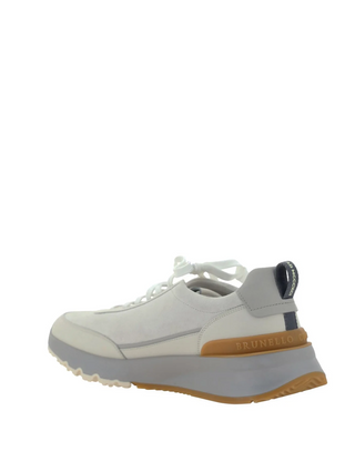 Brunello Cucinelli Logo Embossed Lace-Up Sneakers In White