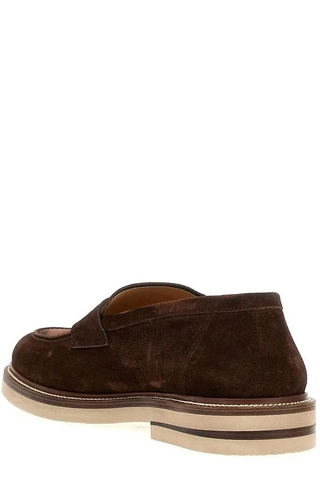 Brunello Cucinelli Round Toe Penny Loafers In Brown
