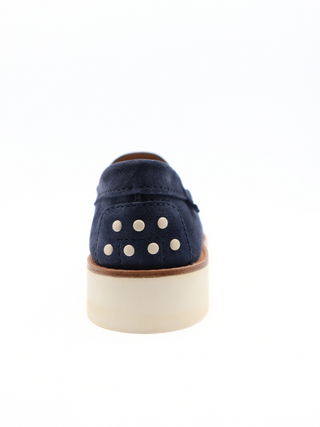 Tods Navy Suede Rubber Sole Moccasin Loafers