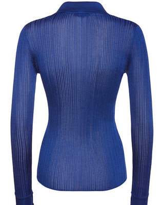 Tom Ford Rib-Knit Long-Sleeve Collared Shirt Blue