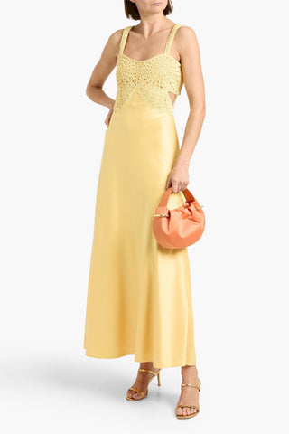 SIMKHAI ROBERTA CROCHET-PANELED SATIN MAXI DRESS - Size 8