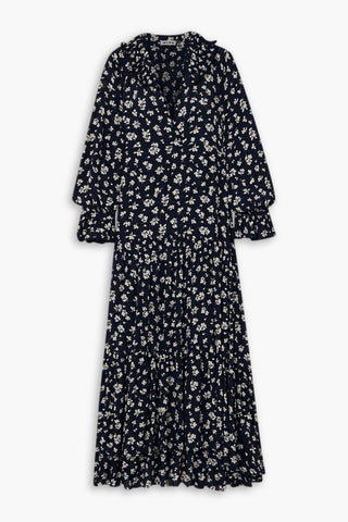 RIXO MALI FLORAL-PRINT CREPE DE CHINE MIDI DRESS - Size 8