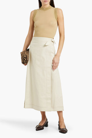 GANNI COTTON-BLEND MIDI WRAP SKIRT - Size 42