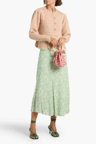 FARM RIO RUFFLED POINTELLE AND CABLE-KNIT CARDIGAN - Size L
