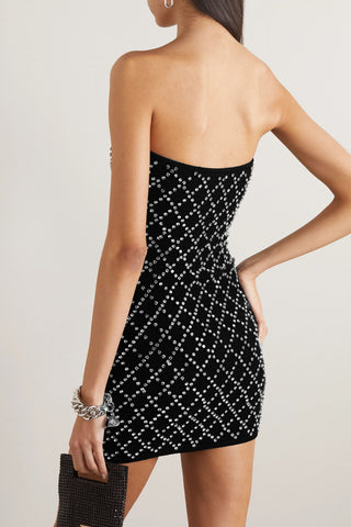 RETROFÊTE FELICITY STRAPLESS EMBELLISHED SHIRRED CHIFFON MINI DRESS - Size L