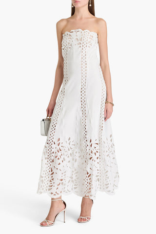 OSCAR DE LA RENTA STRAPLESS GUIPURE LACE MAXI DRESS - Size 4