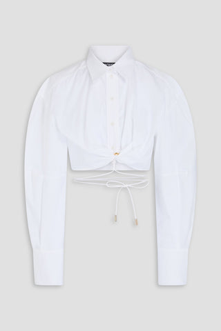 JACQUEMUS PLIDAO CROPPED COTTON-BLEND POPLIN SHIRT - Size 38