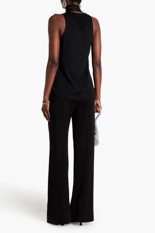 SIMKHAI MCKINNON JERSEY-PANELED TIE-NECK SATIN TOP - Size S