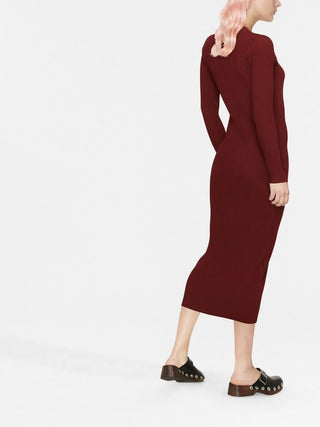 Alaia Alaïa Ribbed Knit Long-Sleeve Mock Neck Dress Red