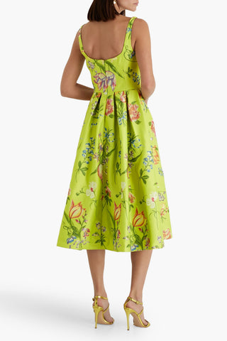 MARCHESA NOTTE EMBROIDERED DUCHESSE-SATIN MIDI DRESS - Size 8