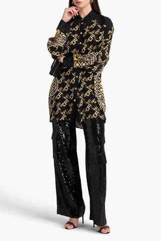 CAMILLA CRYSTAL-EMBELLISHED PRINTED SILK CREPE DE CHINE SHIRT - Size M