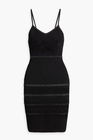 BALMAIN RIBBED AND POINTELLE-KNIT MINI DRESS - Size 36